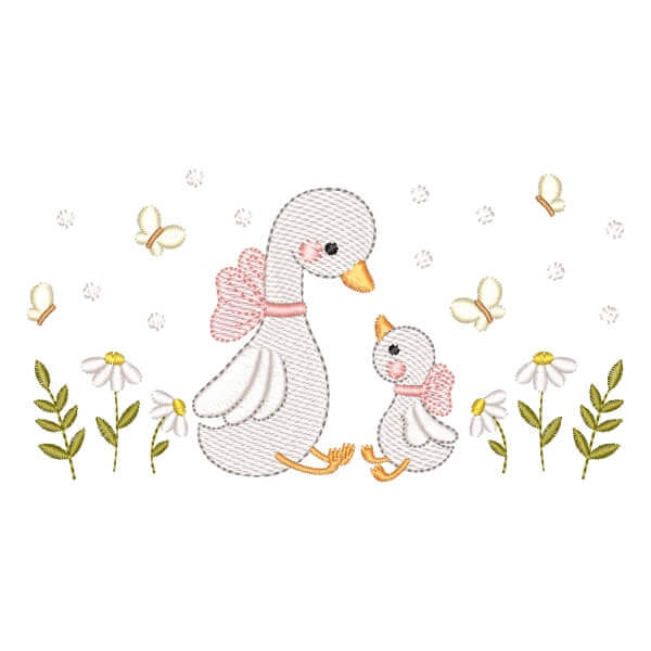 Matriz de Bordado  Cisnes no Jardim (Pontos Leves)