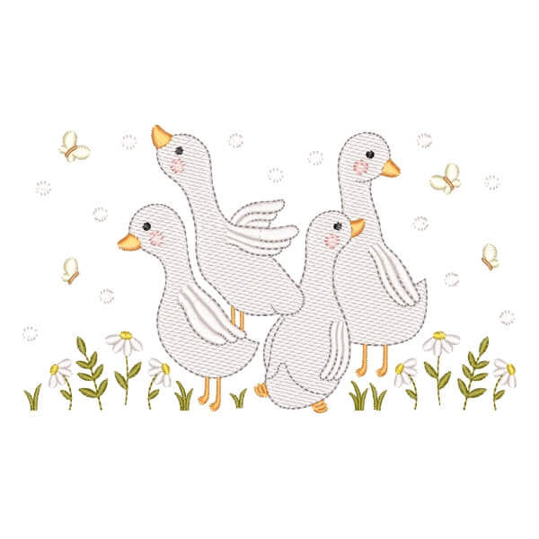 Matriz de Bordado  Cisnes no Jardim (Pontos Leves)