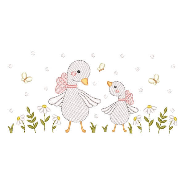 Matriz de Bordado  Cisnes no Jardim (Pontos Leves)