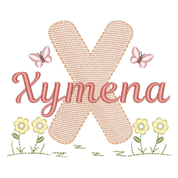 Matriz de Bordado  Alfabeto no Jardim com Nome Letra X (Pontos Leves) Matriz de Bordado  Alfabeto no Jardim com Nome Letra X (Pontos Leves)