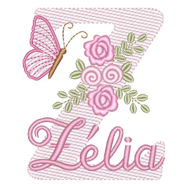 Matriz de Bordado  Letra Z com Flores Borboleta e Nome (Pontos Leves)