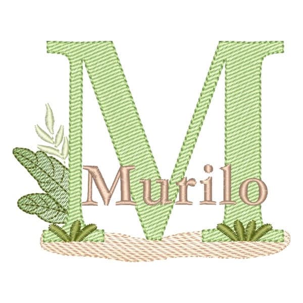 Matriz de Bordado  Alfabeto Safari com Nome Letra M (Pontos Leves)