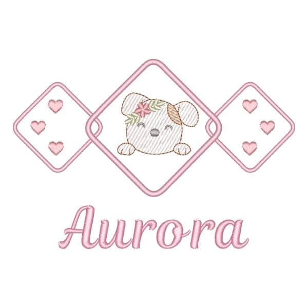 Matriz de Bordado  Cachorrinha Fofa na Moldura com Nome