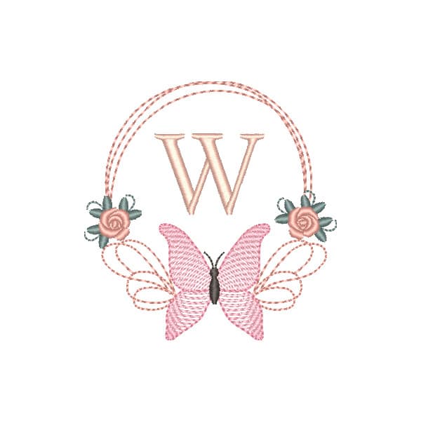 Matriz de Bordado  Moldura com Rosas e Borboleta (Pontos Leves)