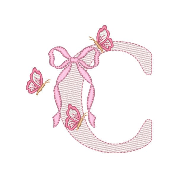Matriz de Bordado  Letra C com Laço e Borboletas (Pontos Leves) Matriz de Bordado  Letra C com Laço e Borboletas (Pontos Leves)