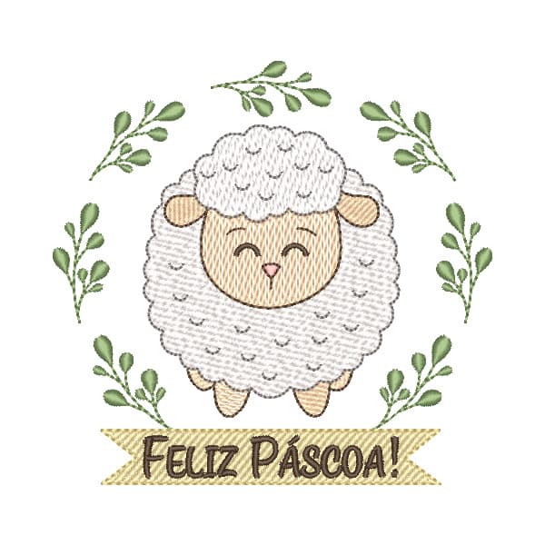Matriz de Bordado  Cordeiro Feliz Páscoa (Pontos Leves)