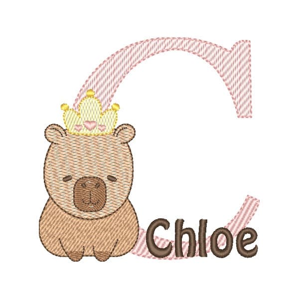 Matriz de Bordado  Letra C com Princesa Capivara (Pontos Leves) Matriz de Bordado  Letra C com Princesa Capivara (Pontos Leves)