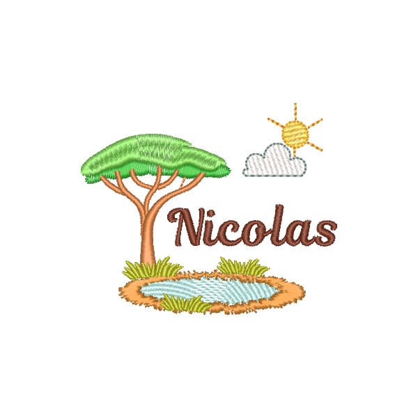 Matriz de Bordado  Arvore e Lago da Savana Com Nome