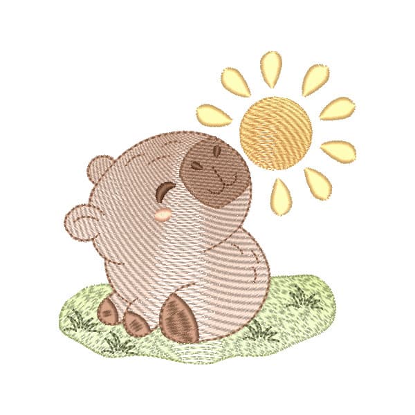 Matriz de Bordado  Capivara Fofa no Sol (Pontos Leves)