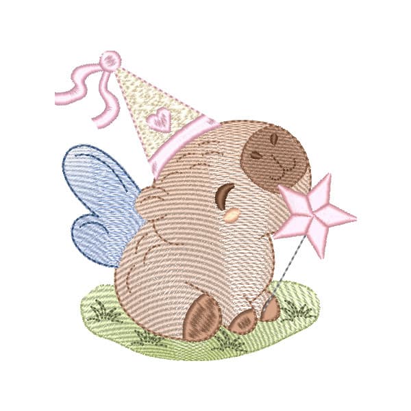 Matriz de Bordado  Capivara Fada Fofa (Pontos Leves)