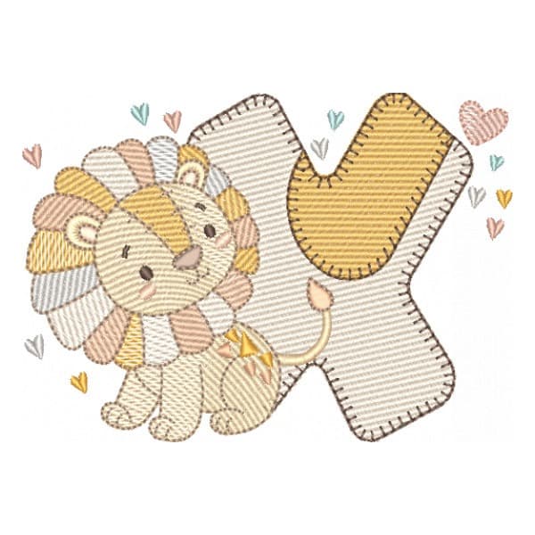 Matriz de Bordado  X - Alfabeto Leão Patchwork (Pontos Leves)