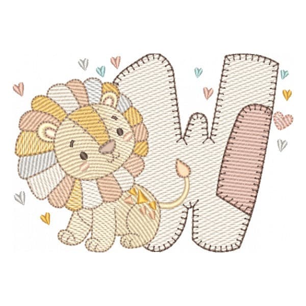 Matriz de Bordado  W - Alfabeto Leão Patchwork (Pontos Leves)