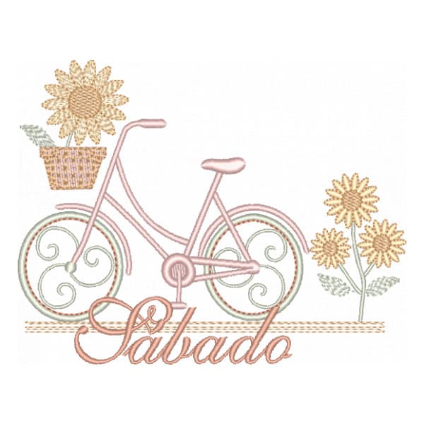 Matriz de Bordado  Bicicleta e Flor Sabado Matriz de Bordado  Bicicleta e Flor Sabado