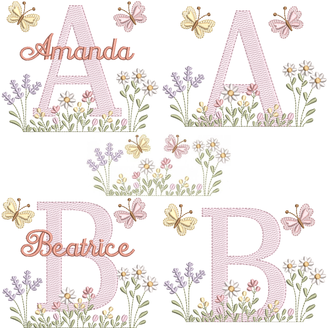  Pacote de Matrizes Alfabeto Jardim com Borboletas (Pontos Leves)