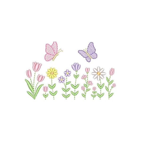 Matriz de Bordado  Barrado com Flores e Borboletas (Pontos Leves)