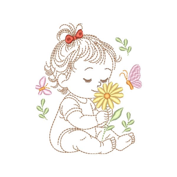 Matriz de Bordado  Menininha com Flor (em Contorno)