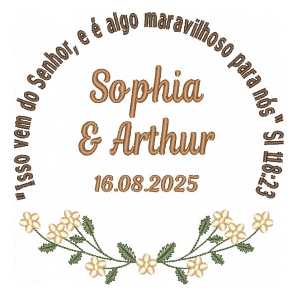 Matriz de Bordado  Moldura Floral com Versículo Nome e Data