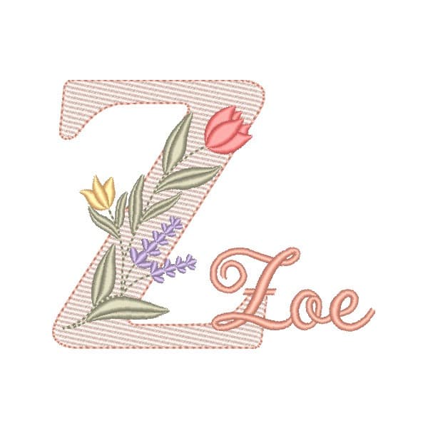 Matriz de Bordado  Letra Z Alfabeto Floral com Tulipas (Pontos Leves)