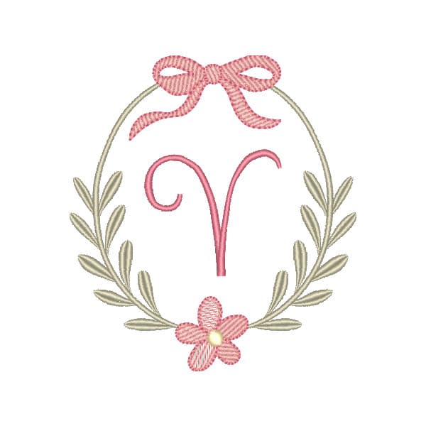 Matriz de Bordado  Moldura Floral Letra V (Pontos Leves)