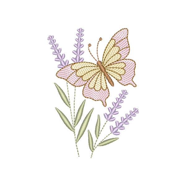 Matriz de Bordado  Borboleta com Lavanda (Pontos Leves)