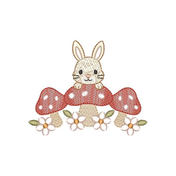 Matriz de Bordado  Coelhinho com três Cogumelos (Pontos Leves)