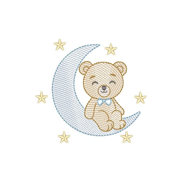 Matriz de Bordado  Ursinho na Lua (Pontos leves)