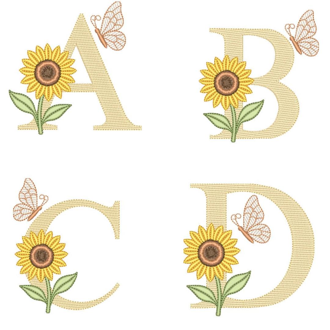  Pacote de Matrizes Alfabetos Monogramas com Girassol (Pontos Leves)