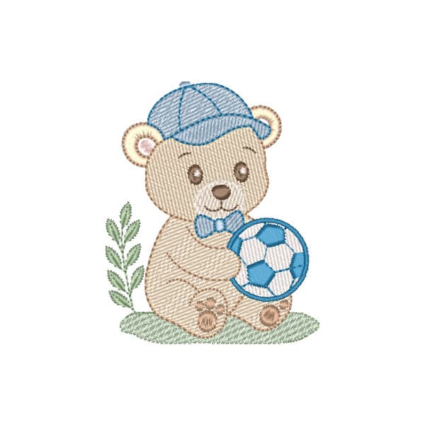 Matriz de Bordado  Ursinho com Bola de Futebol (Pontos Leves)