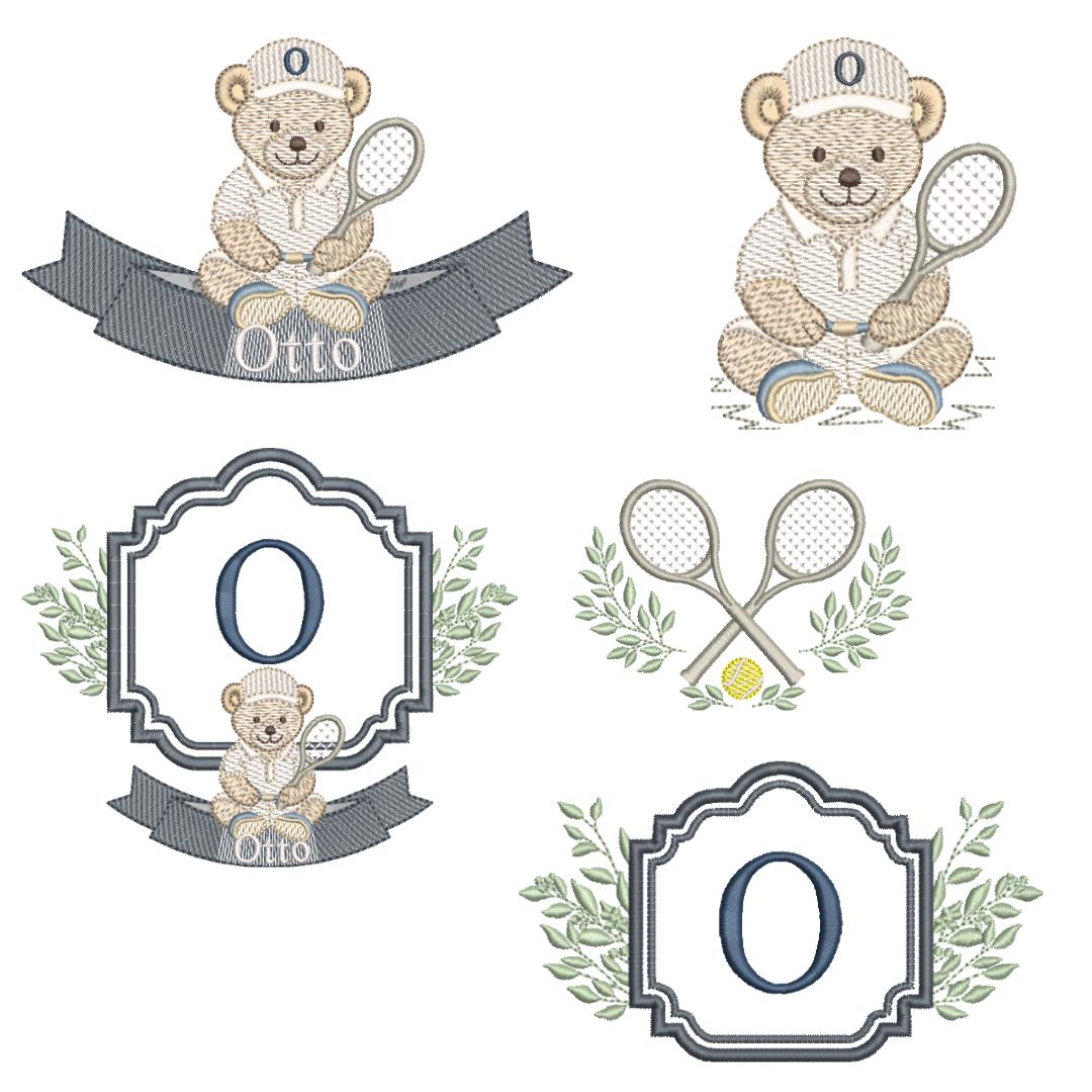  Pacote de Matrizes Ursinho Tenista (Pontos Leves e Aplique)